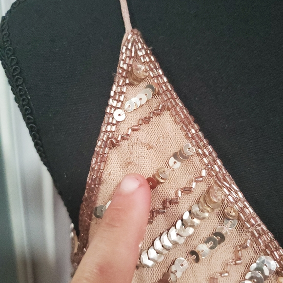 Adrianna Papell Midi Nude Sequin Beaded Evening Cocktail Prom Dress sz 6 - Picture 5 of 11